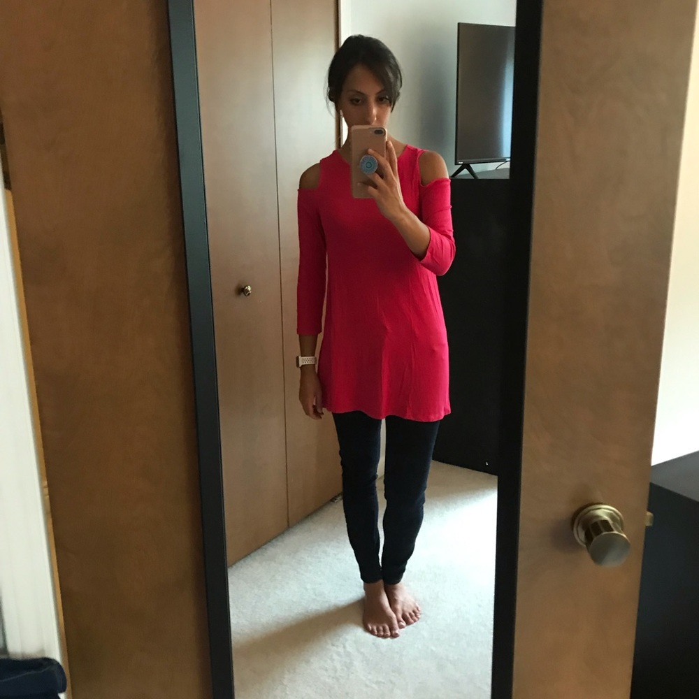 Hot pink cold shoulder top